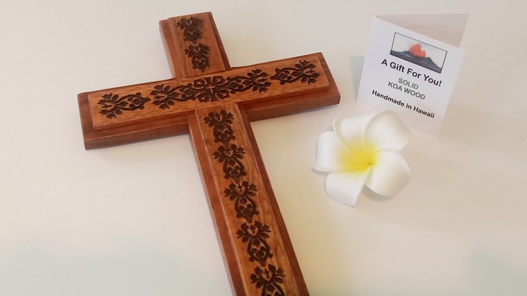 Koa Wood Kukui Blossom Cross