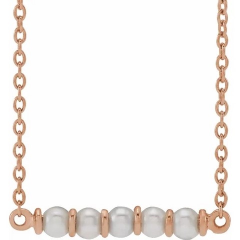 14K Yellow Gold Freshwater Pearl 18" Bar Necklace