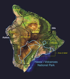 Map of the Island Of Hawaii Showing Location of Hawaii Volcanoes National Park