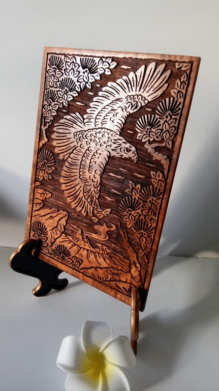 Hawaiian Hawk engraved Koa Wood Art Plaque