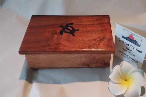 Solid Koa Wood Keepsake Box with Good Luck Honu